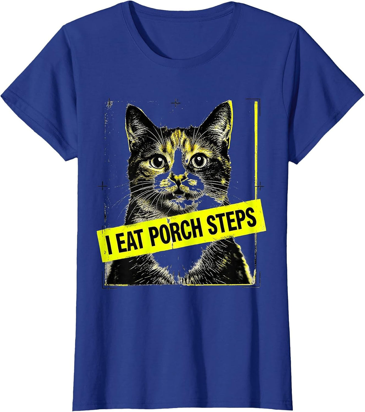 Women's I Eat Porch Steps Funny Cat Meme Bootleg Graphic T-Shirt - Royal Blue