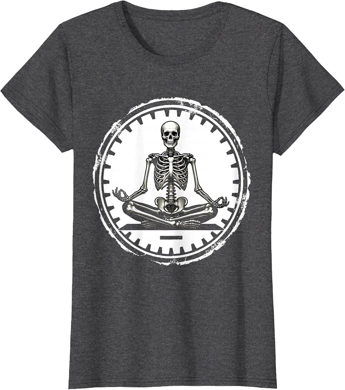 Women's Skeleton Seal Yoga Stamp Dark Humor T-Shirt - Dark Heather Grey