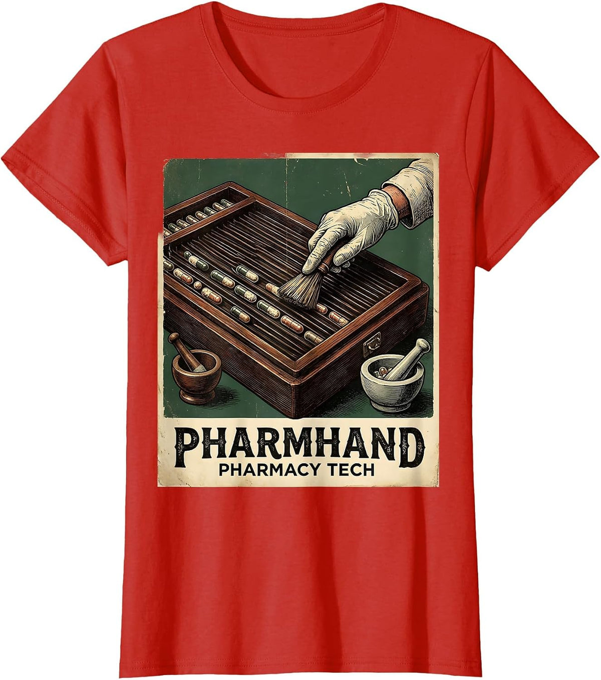 Pharmhand Pharmacy Tech Vintage Funny Pharmacy Technician T-Shirt - Red