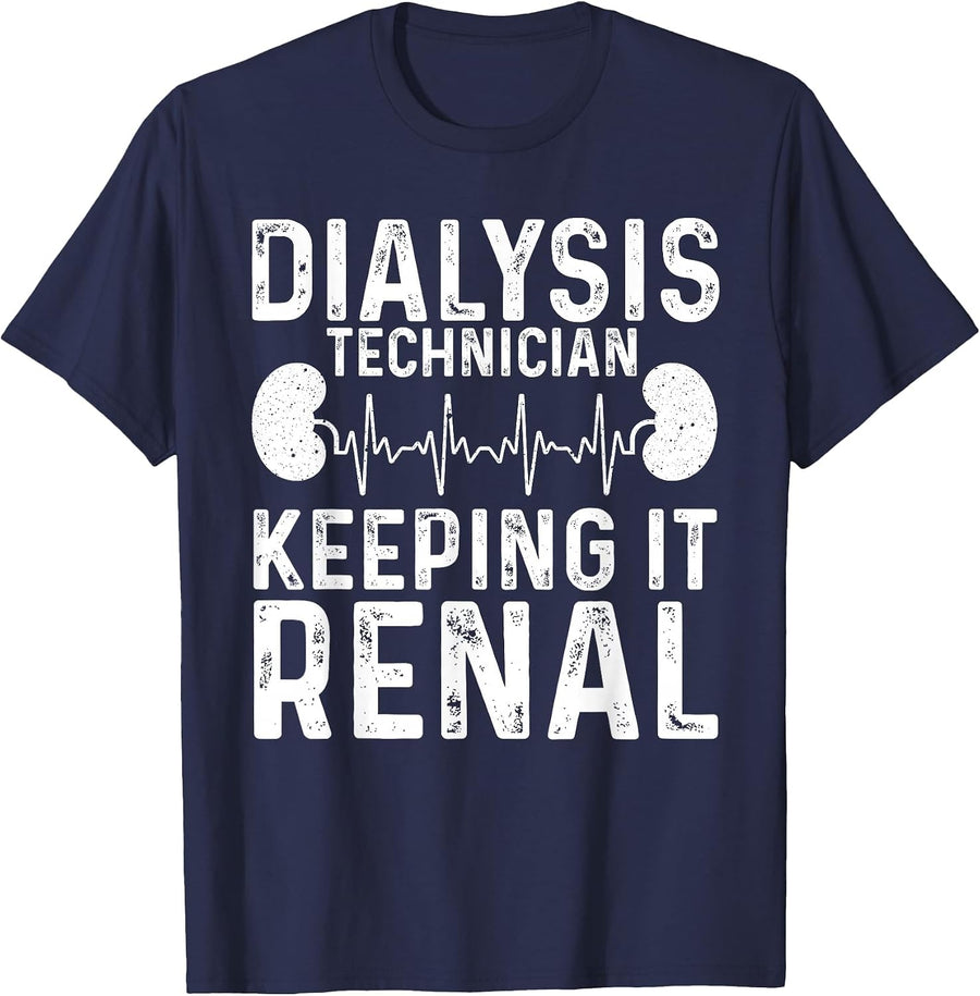 Cool Dialysis Tech for Men Women Renal Hemodialysis Nurses T-Shirt - Navy Blue