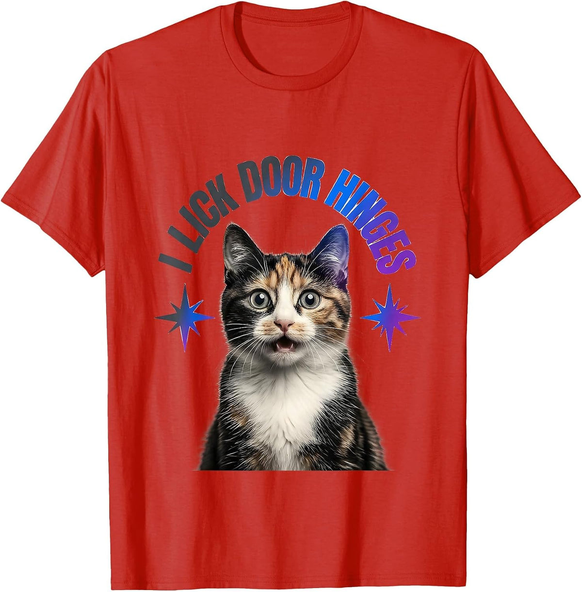 Men's I Lick Door Hinges Funny Cat Meme Bootleg Graphic Humor T-Shirt - Red