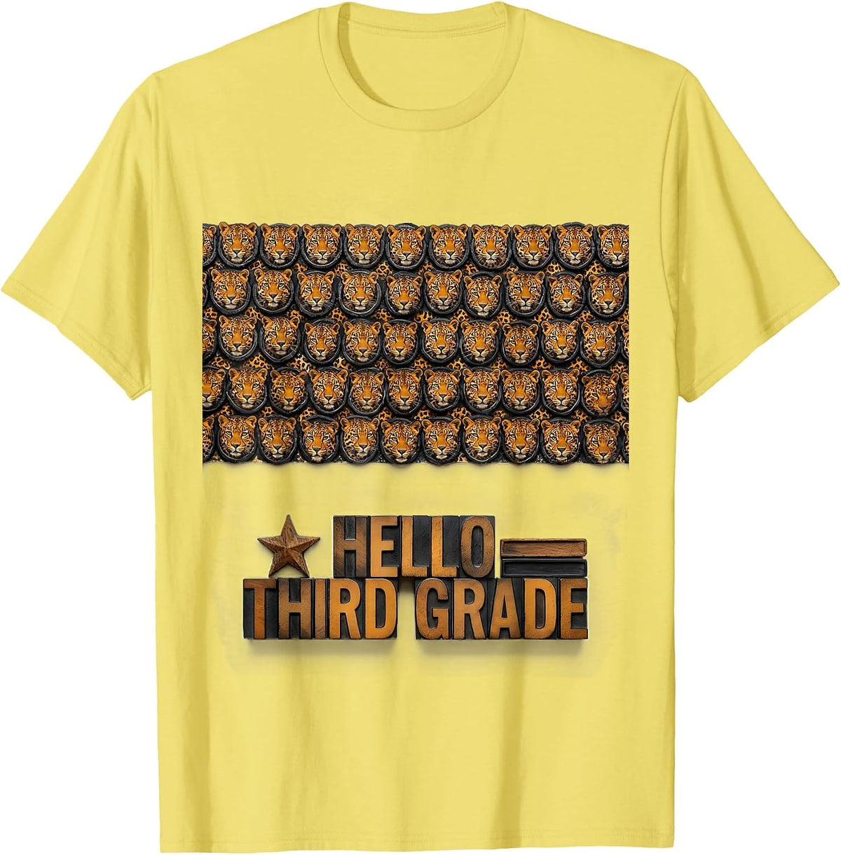 Men's Hello Third Grade Leopard Teacher Student Back To School T-Shirt - Lemon Yellow
