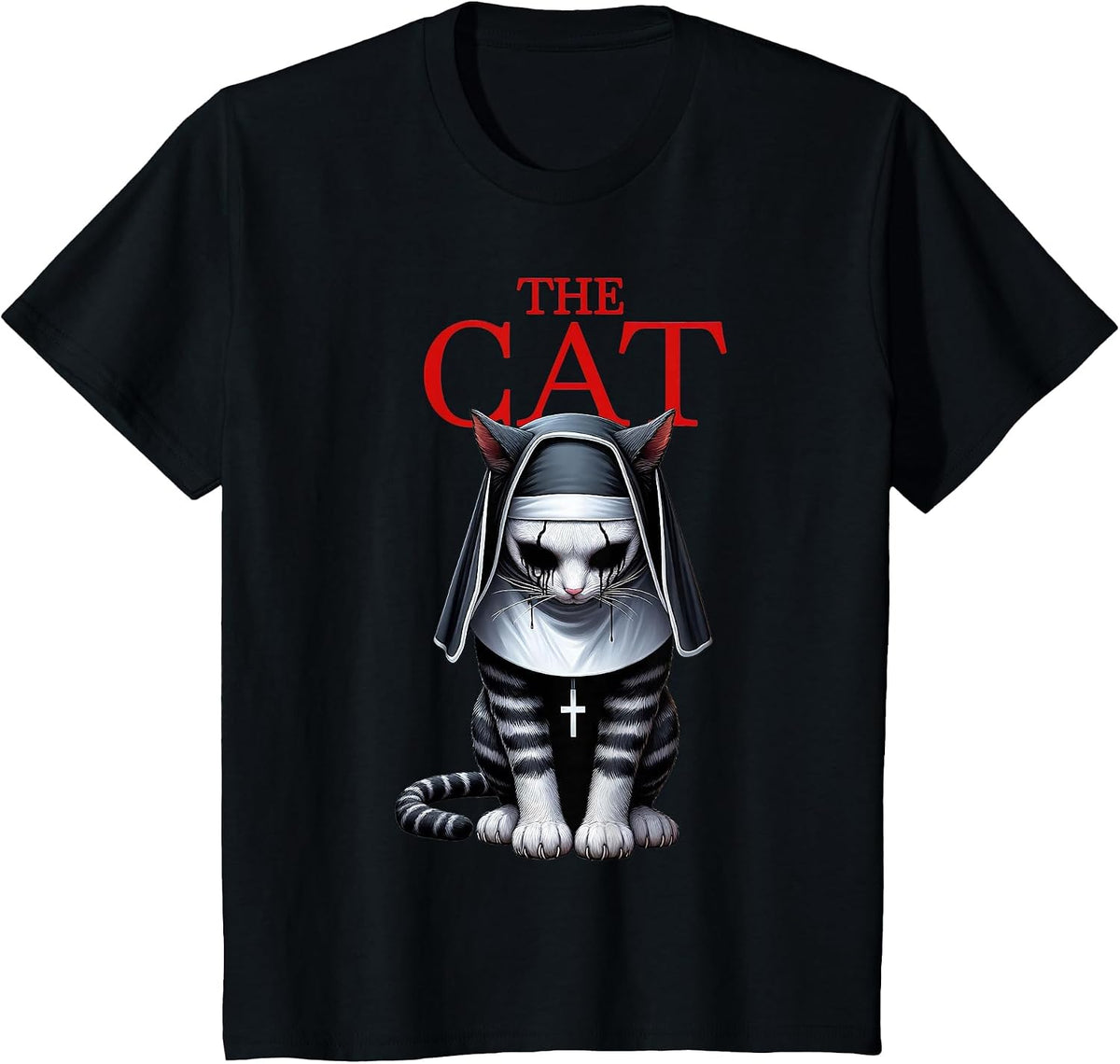 The Cat Horror Cat Halloween Scary Funny T-Shirt - Black