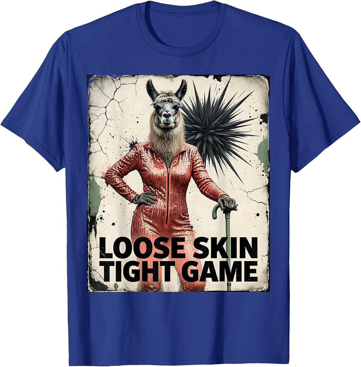 Men's Loose Skin Tight Game Distressed Funny Elderly Llama Meme T-Shirt - Royal Blue