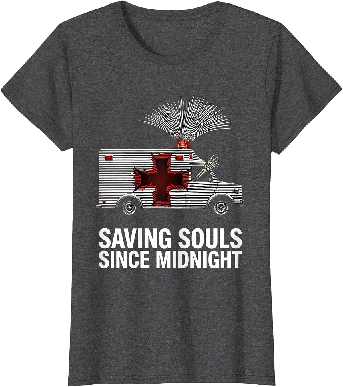 Women's Halloween EMT Saving Souls Since Midnight Design T-Shirt - Dark Heather Grey