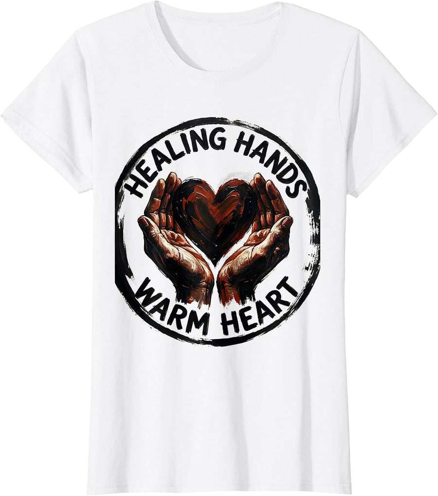 Women's Healing Hands Warm Heart Nurse Design T-Shirt - White