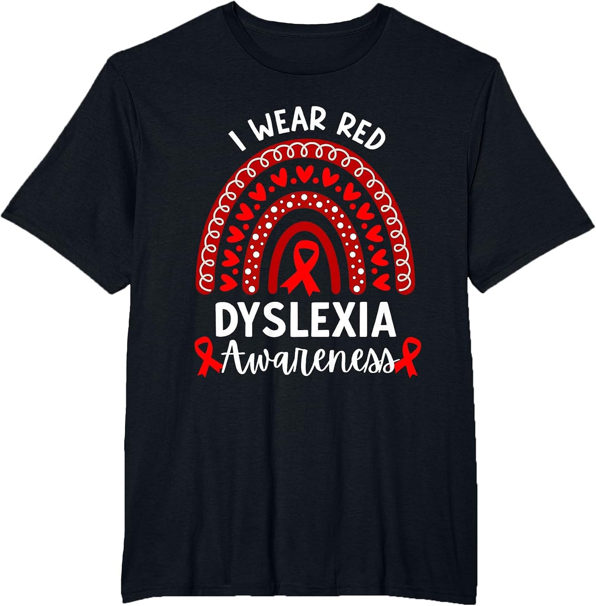 I Wear Red for Dyslexia Awareness Teacher Back to School T-Shirt - Black