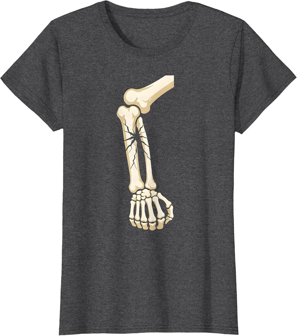 Women's Skeleton Flexing Cracked Bicep Long Sleeve T-Shirt - Dark Heather Grey