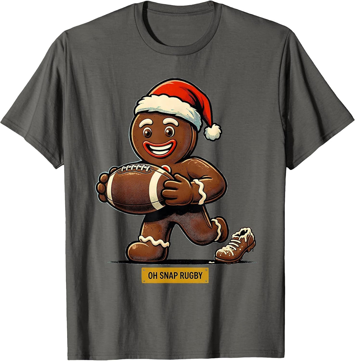 Men's Oh Snap Rugby Retro Advertising Mascot Christmas Sports T-Shirt - Asphalt Grey