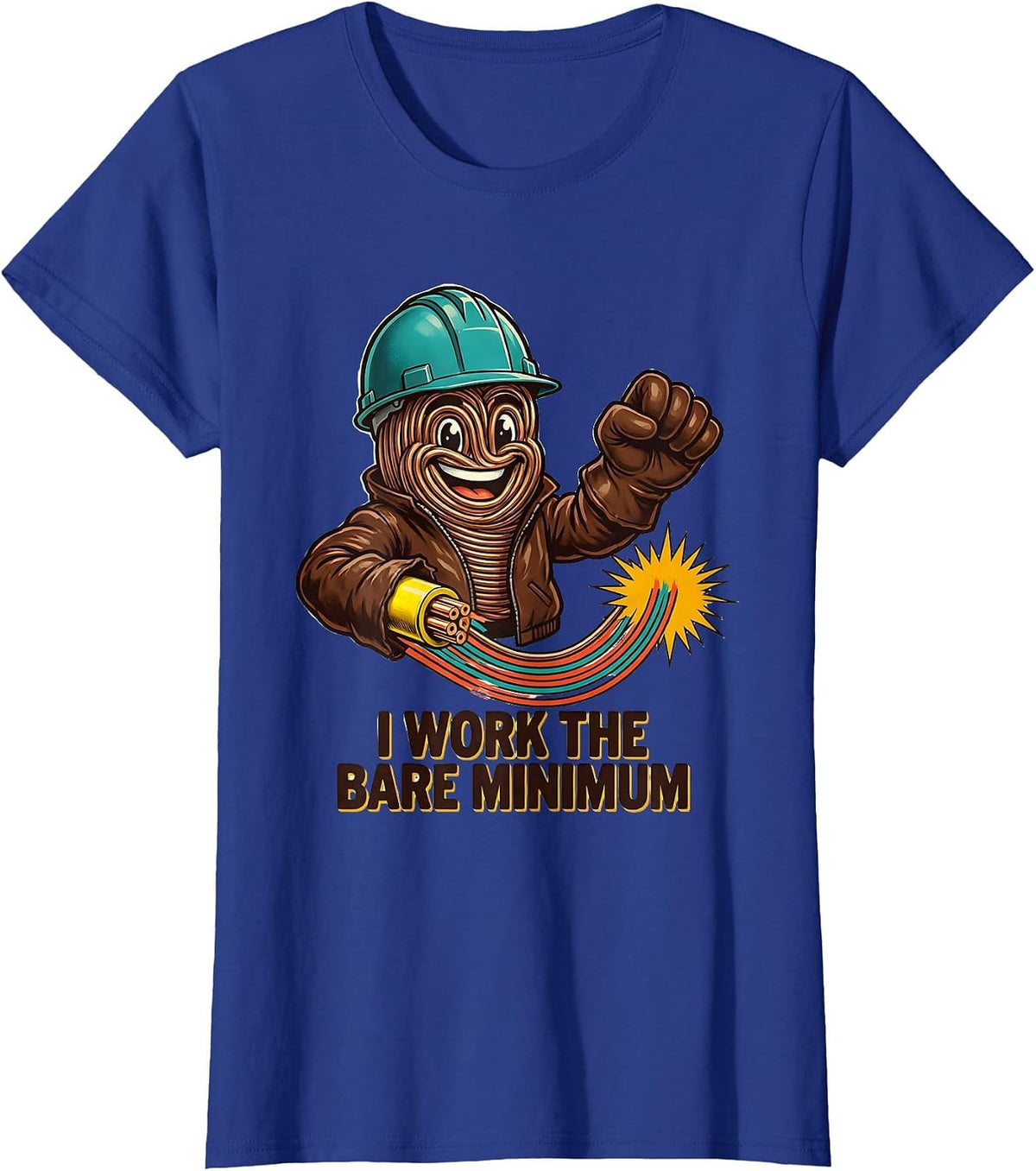 Women's I Work The Bare Minimum Funny Electrician Lineman Skeleton T-Shirt - Royal Blue