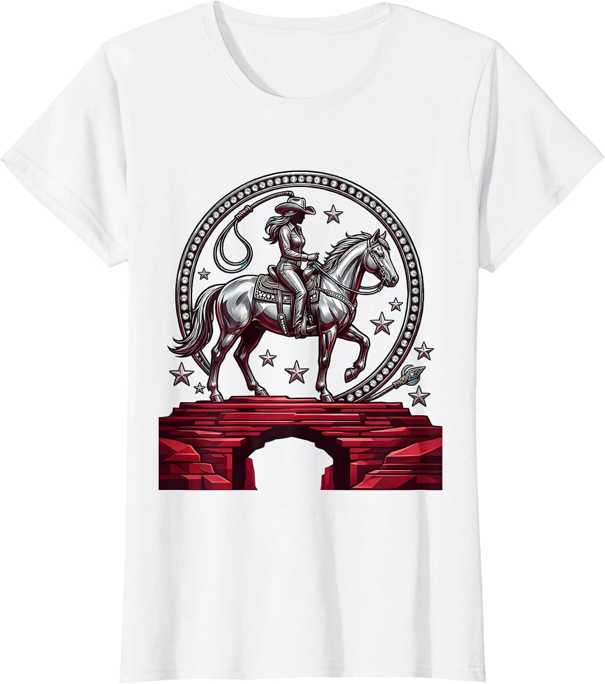 Women's Lone Rider Canyon Cowboy Graphic Tee T-Shirt - White