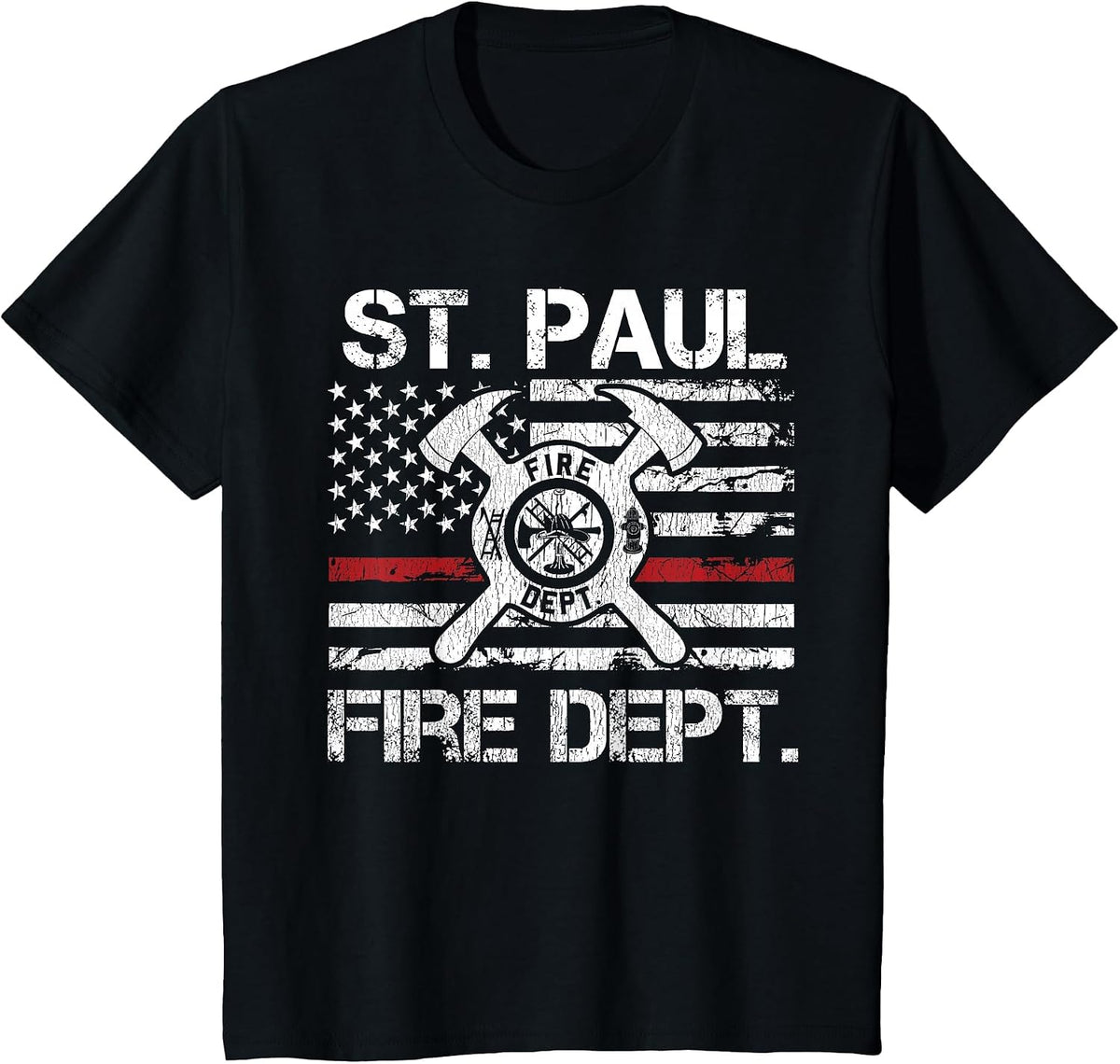St Paul Minnesota Fire Department Thin Red Line Fireman T-Shirt - Black