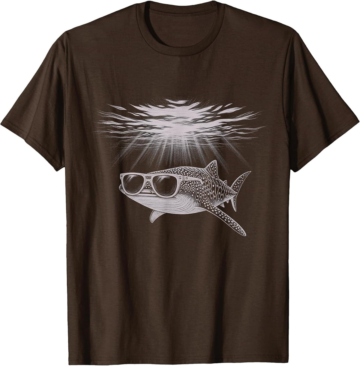 Cool Whale Shark Wearing Sunglasses Drawing Art Design T-Shirt - Brown