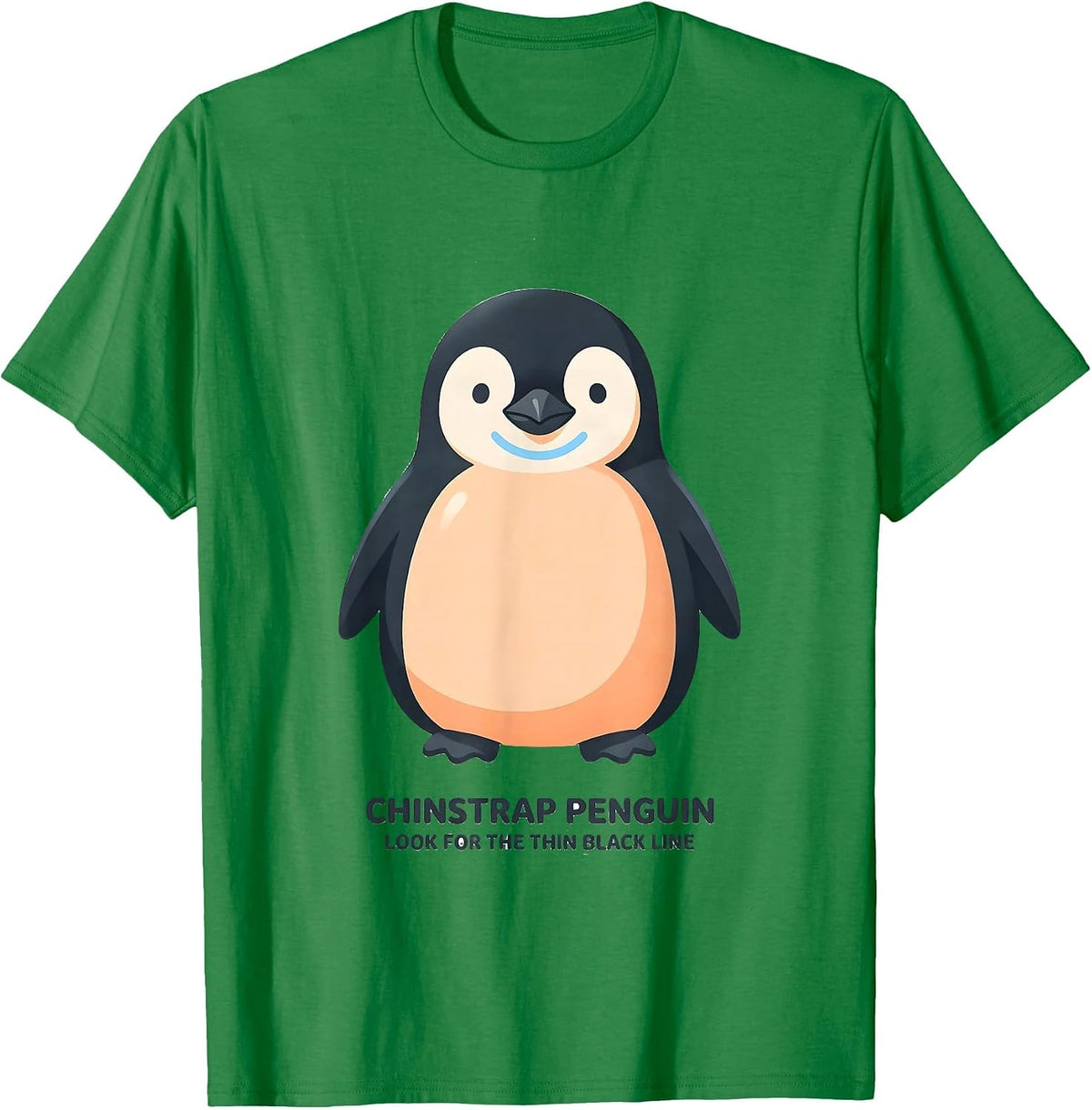 Men's Chinstrap Penguin: Look For The Thin Black Line Cute T-Shirt - Kelly Green