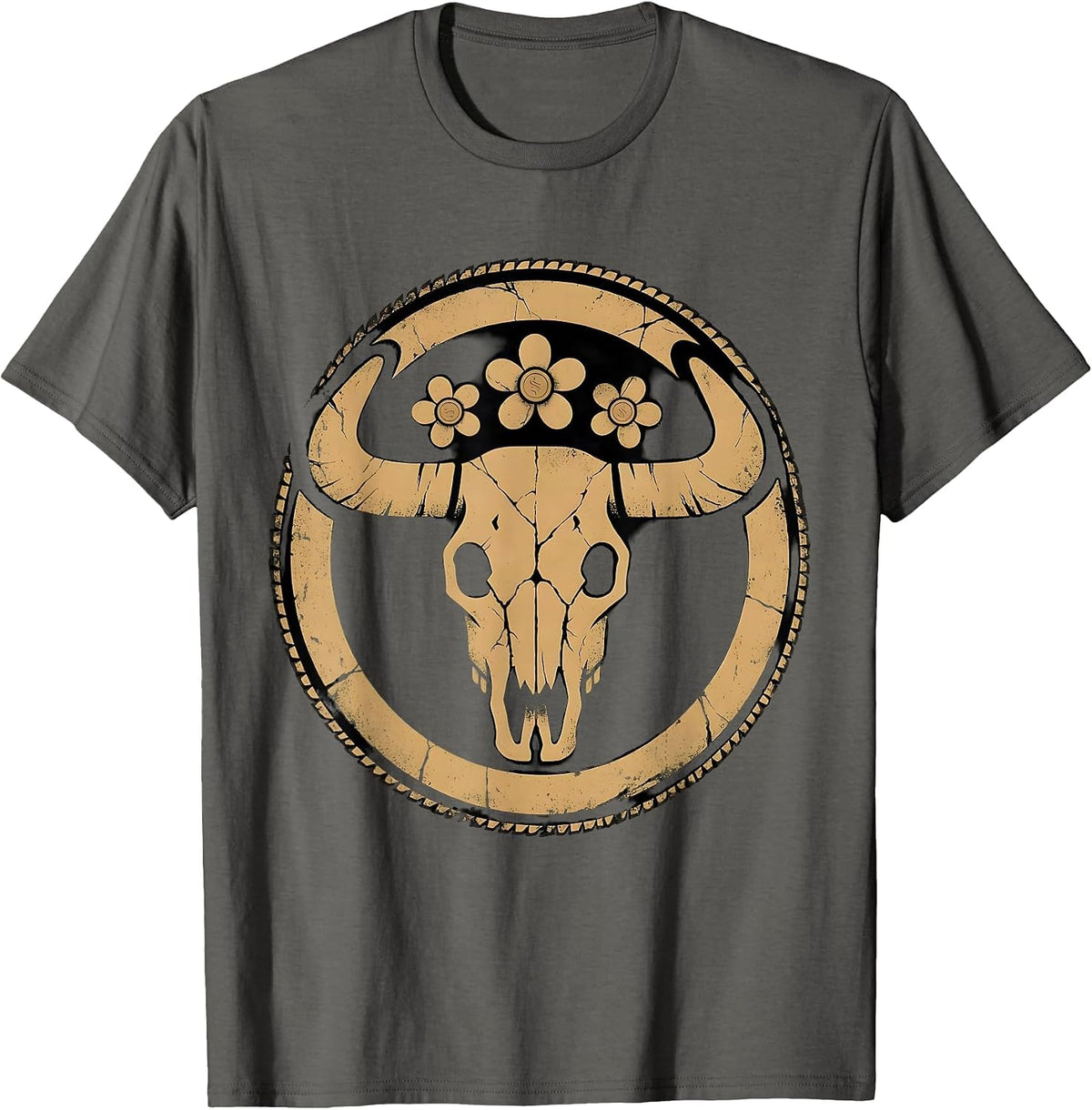Cowboy Silhouette Canyon Sunrise Western Riding T-Shirt - Asphalt Grey