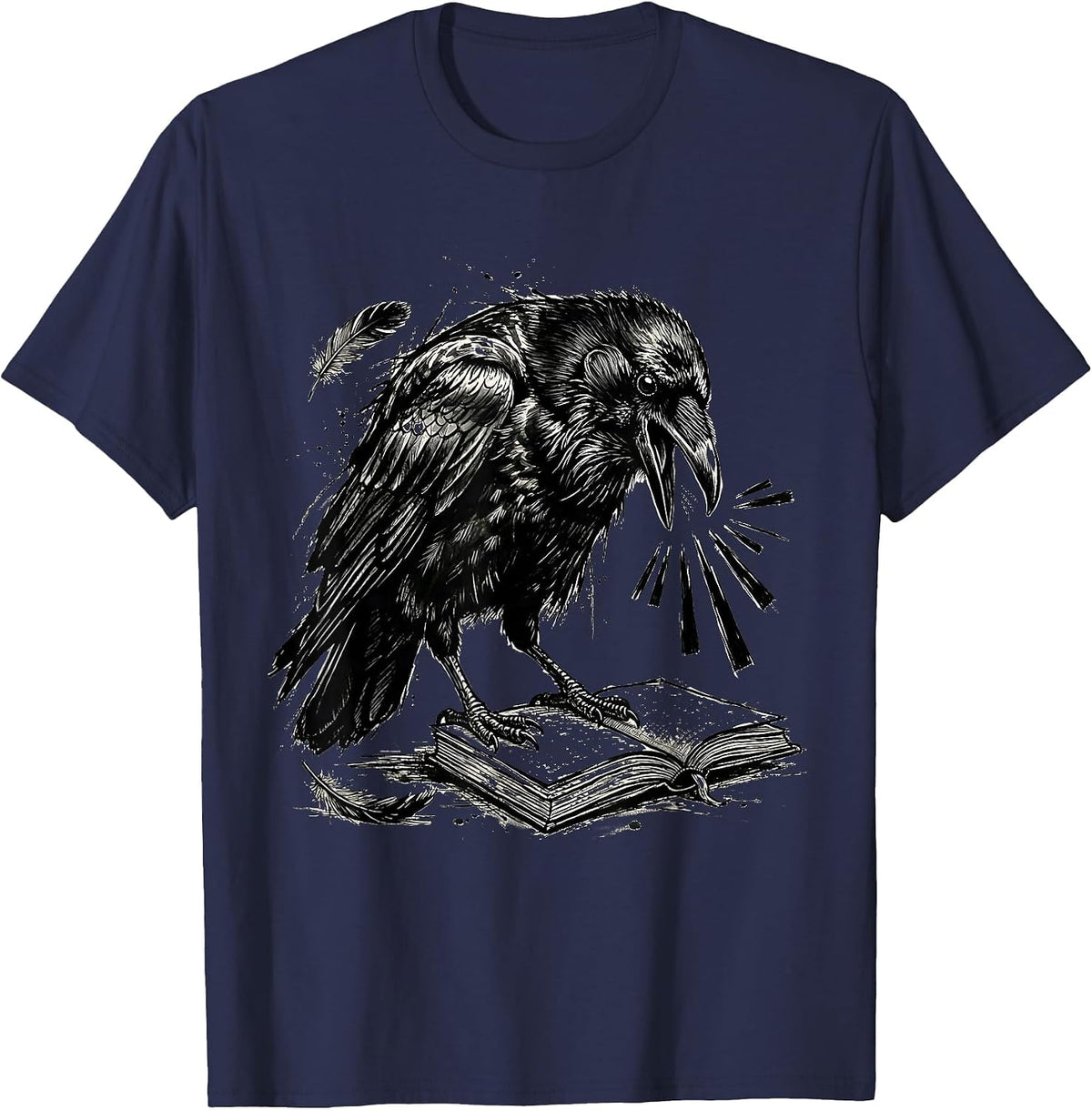 Men's Hunched Crow Gothic Bird-Watcher Dark Humor T-Shirt - Navy Blue