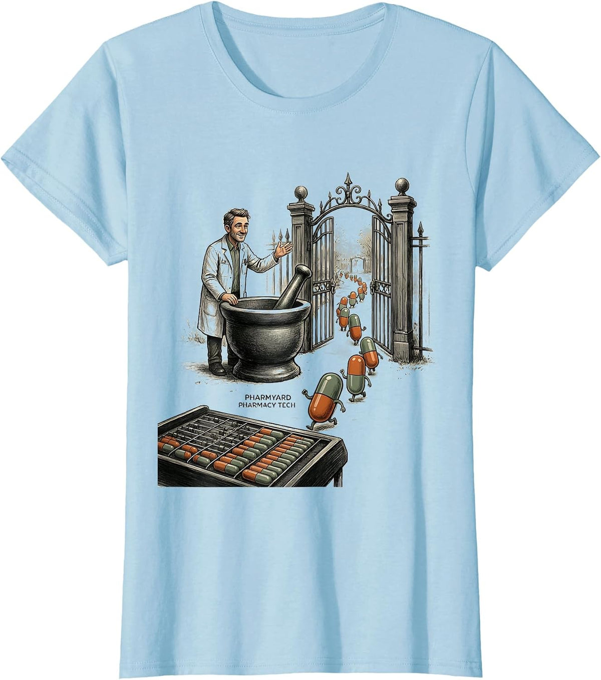 Women's Pharmyard Pharmacy Tech Funny Pharmacy Technician Pun T-Shirt - Baby Blue