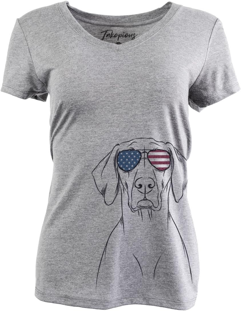 Inkopious Patriotic Walter the Weimaraner Triblend T-Shirt - Grey Relaxed V-neck