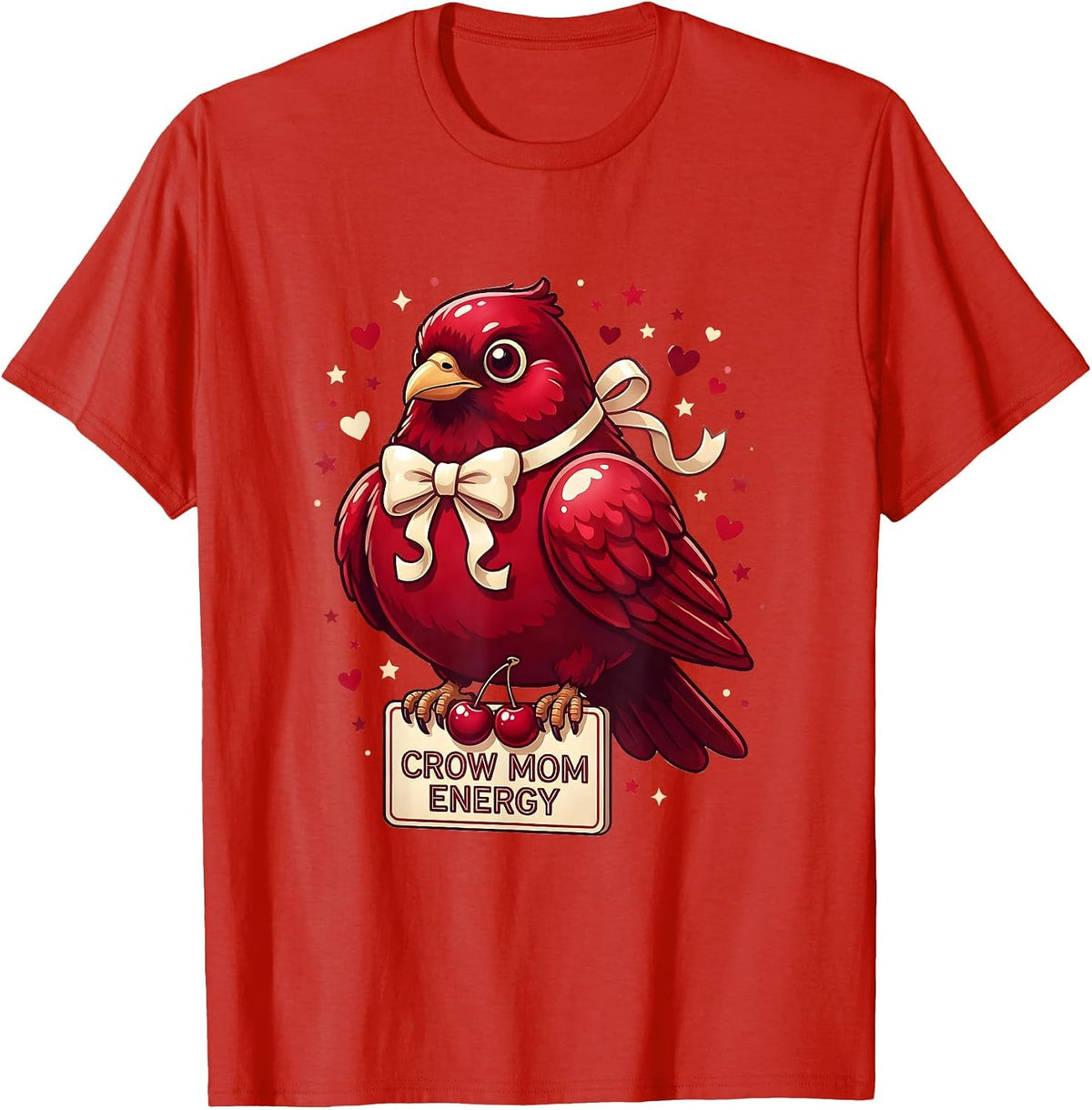Men's Crow Mom Energy Bold Graphic Design T-Shirt - Red