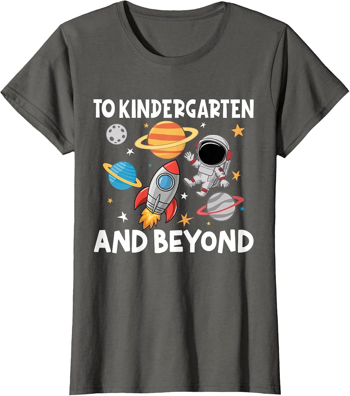 to Kindergarten and Beyond Astronaut Back to School T-Shirt - Asphalt Grey