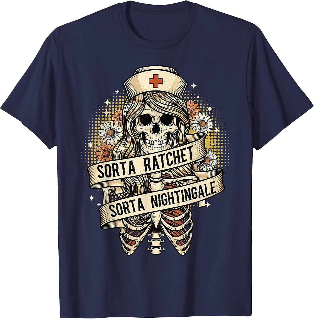 Sorta Ratchet Sorta Nightingale Nurse Funny Halloween Retro T-Shirt - Navy Blue