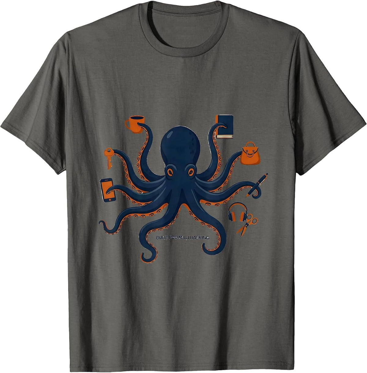 Men's Built For Multitasking Editorial Conceptual Octopus Lover T-Shirt - Asphalt Grey