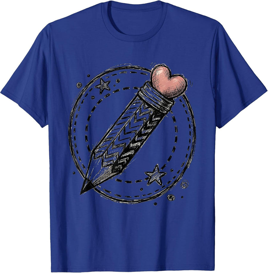 Preschool Teacher Oversized Pencil Heart Eraser T-Shirt - Royal Blue