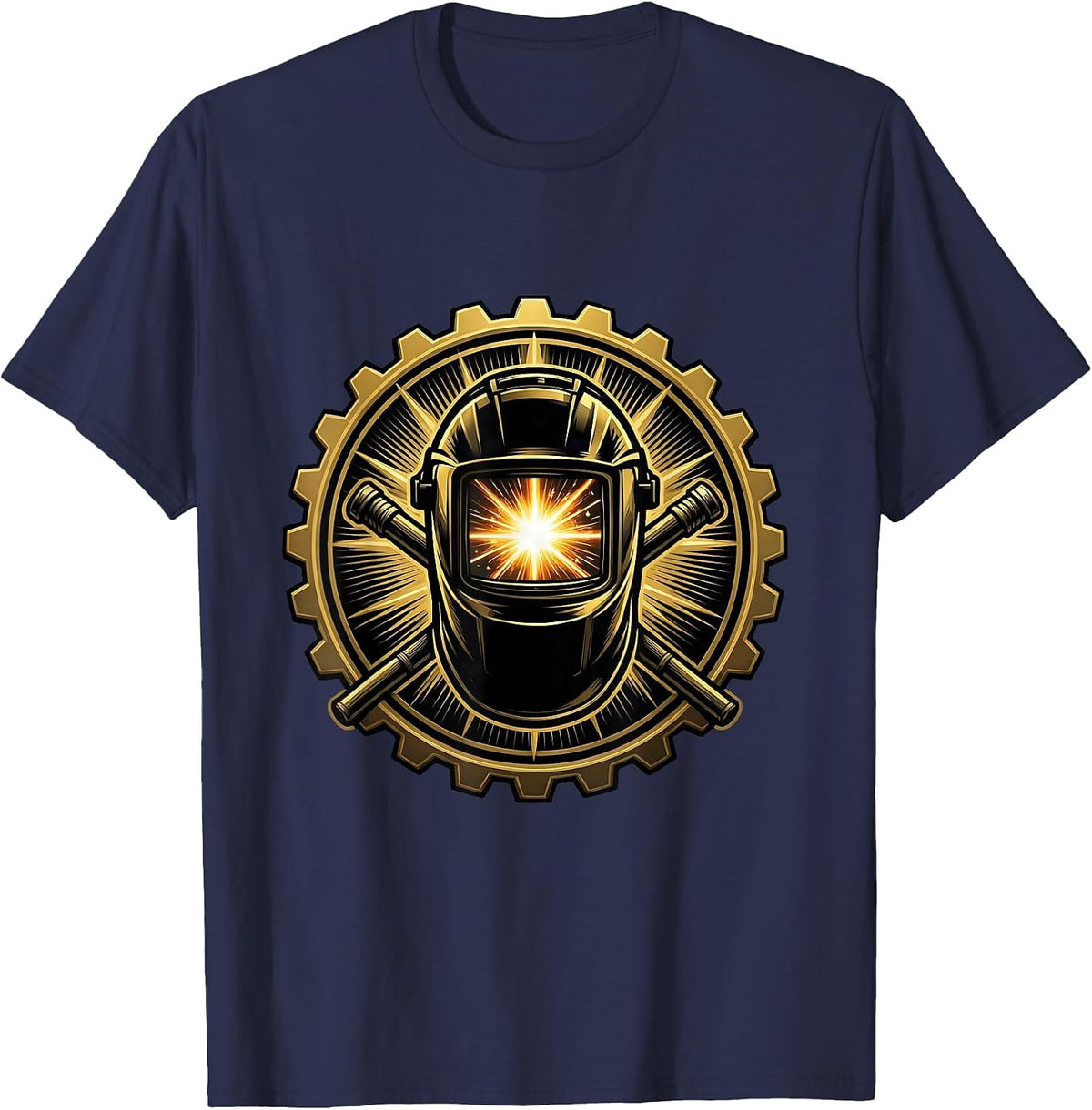 Welder Arc Flash Masked Face Graphic T-Shirt - Navy Blue