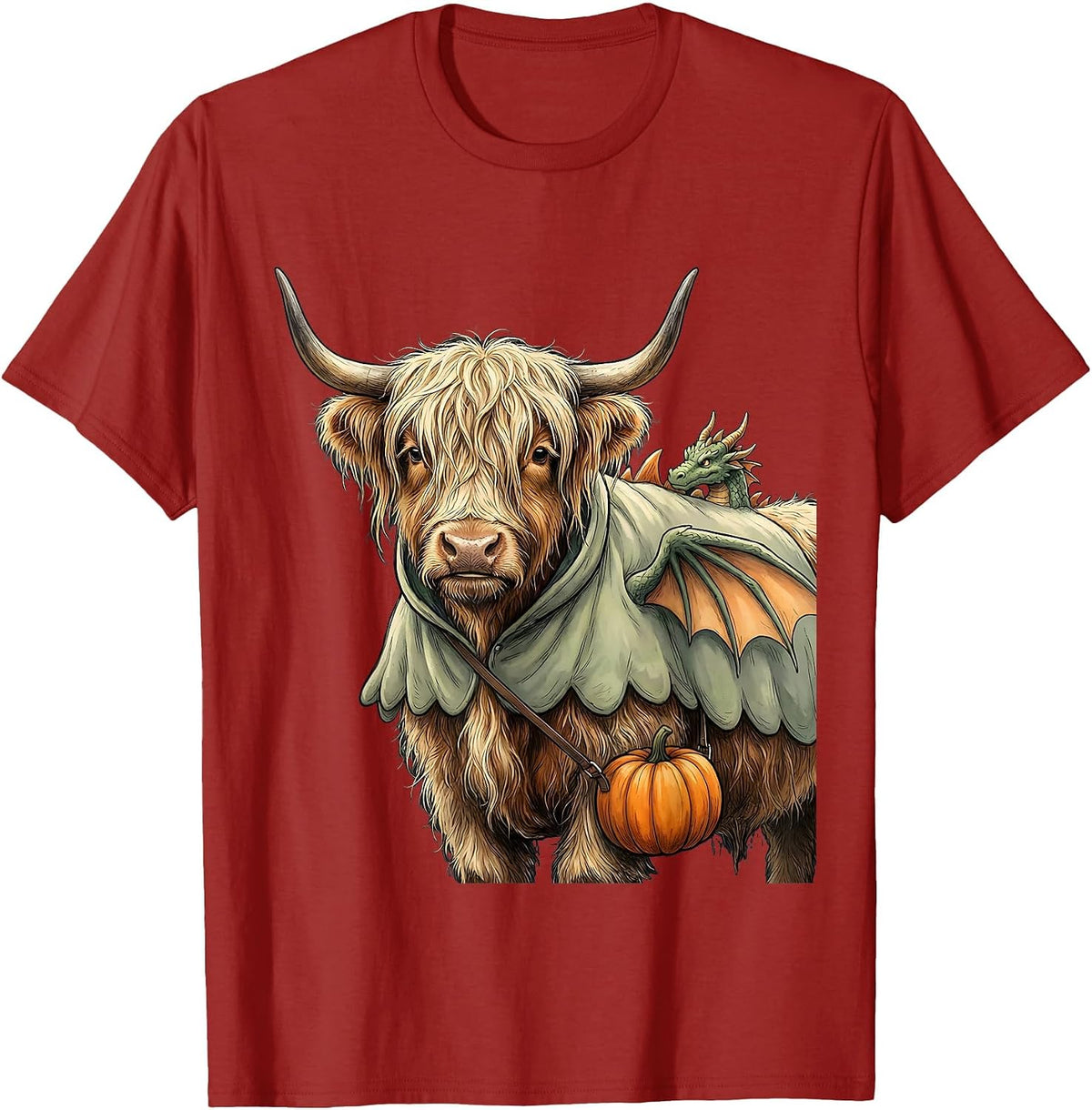 Highland Cow Dragon Costume Funny Halloween Farm Animal T-Shirt - Cranberry Red