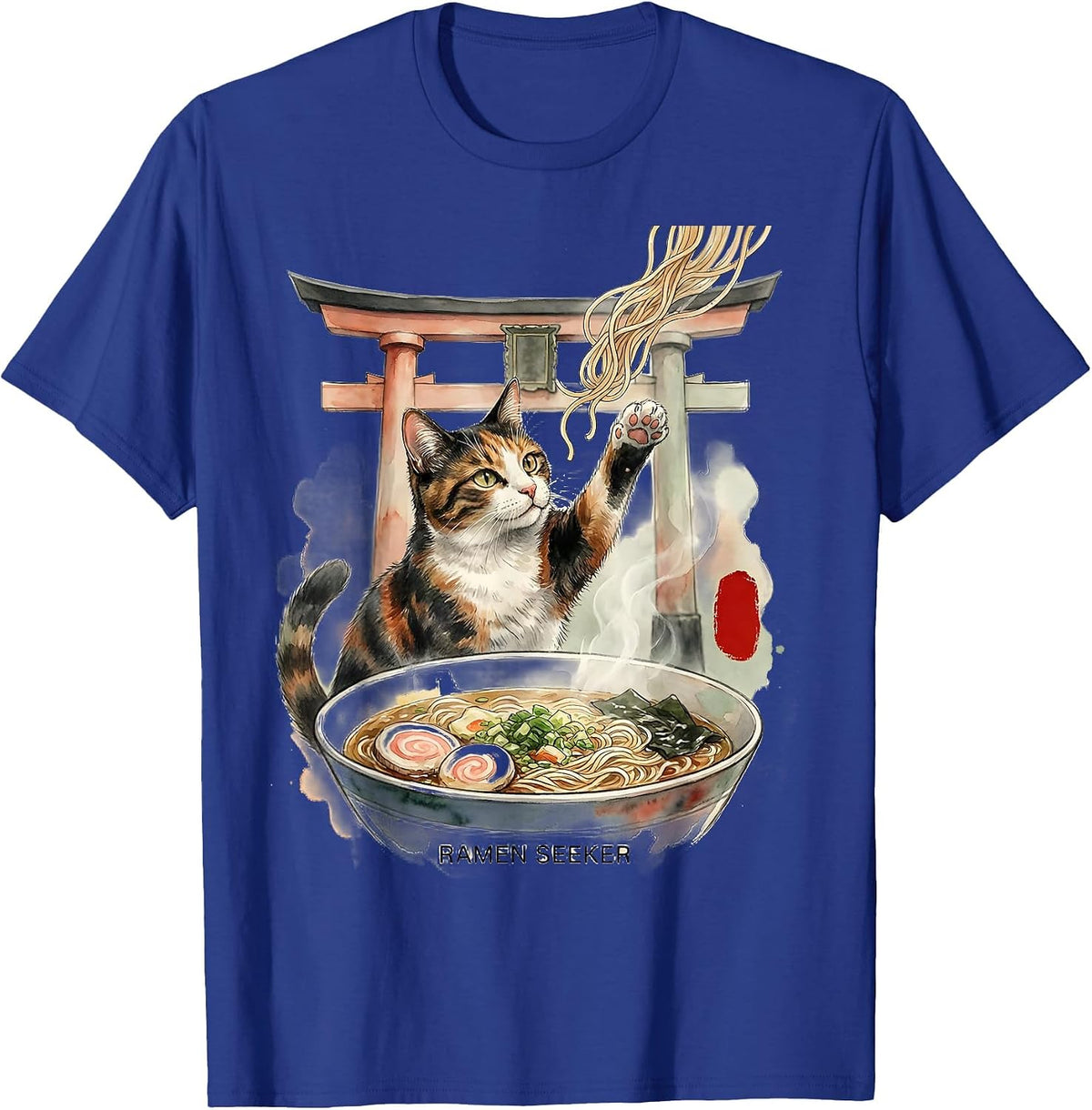 Ramen Seeker Watercolor Cat Japanese Kawaii Anime Gift T-Shirt - Royal Blue