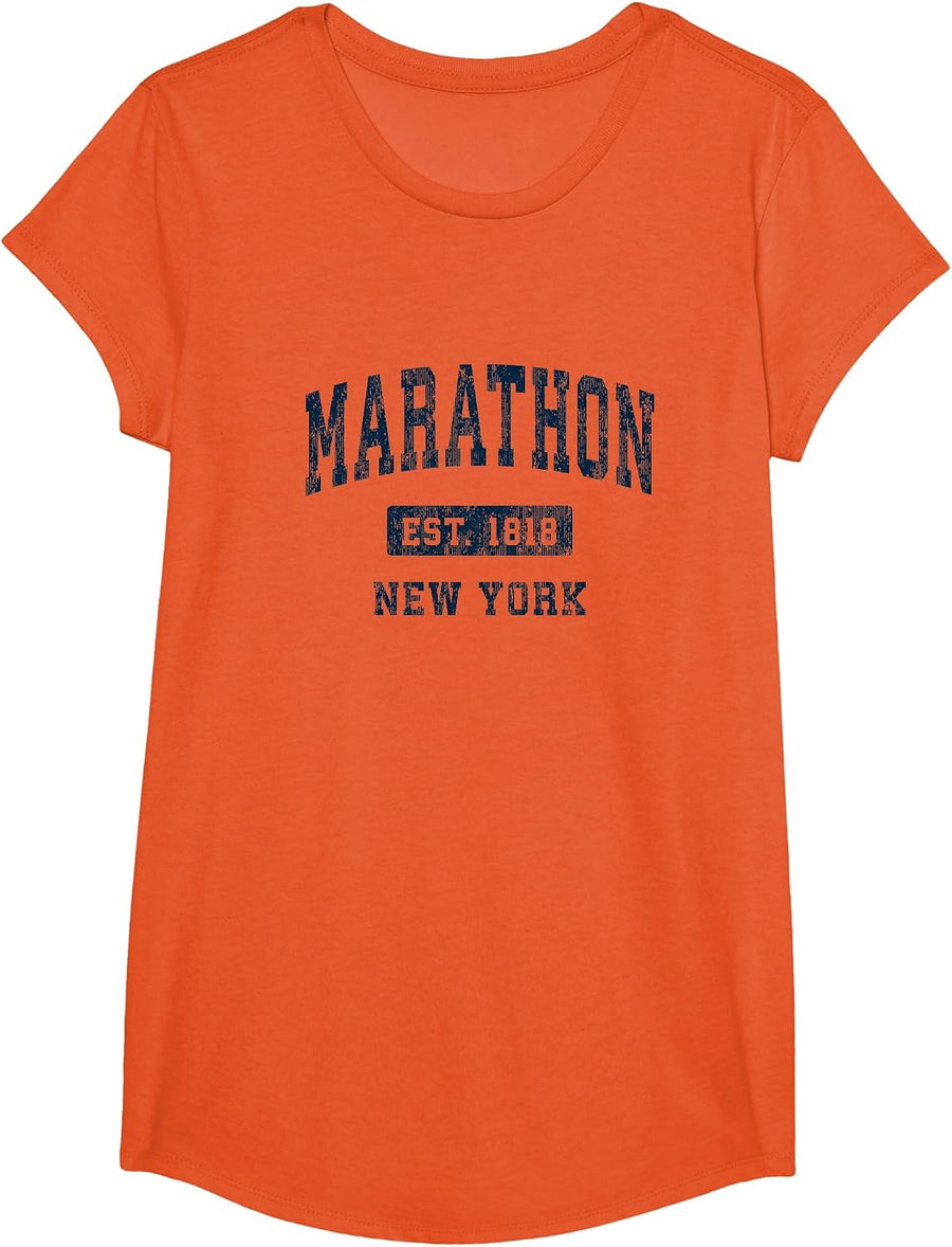 Marathon New York NY Vintage Athletic Sports Design Tees T Shirts for Men Women - Girls Orange