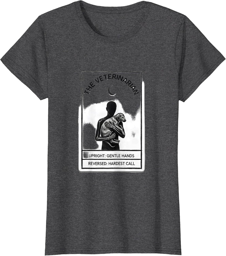 Women's The Veterinarian Tarot Card Gothic Humor Skeleton Gift T-Shirt - Dark Heather Grey