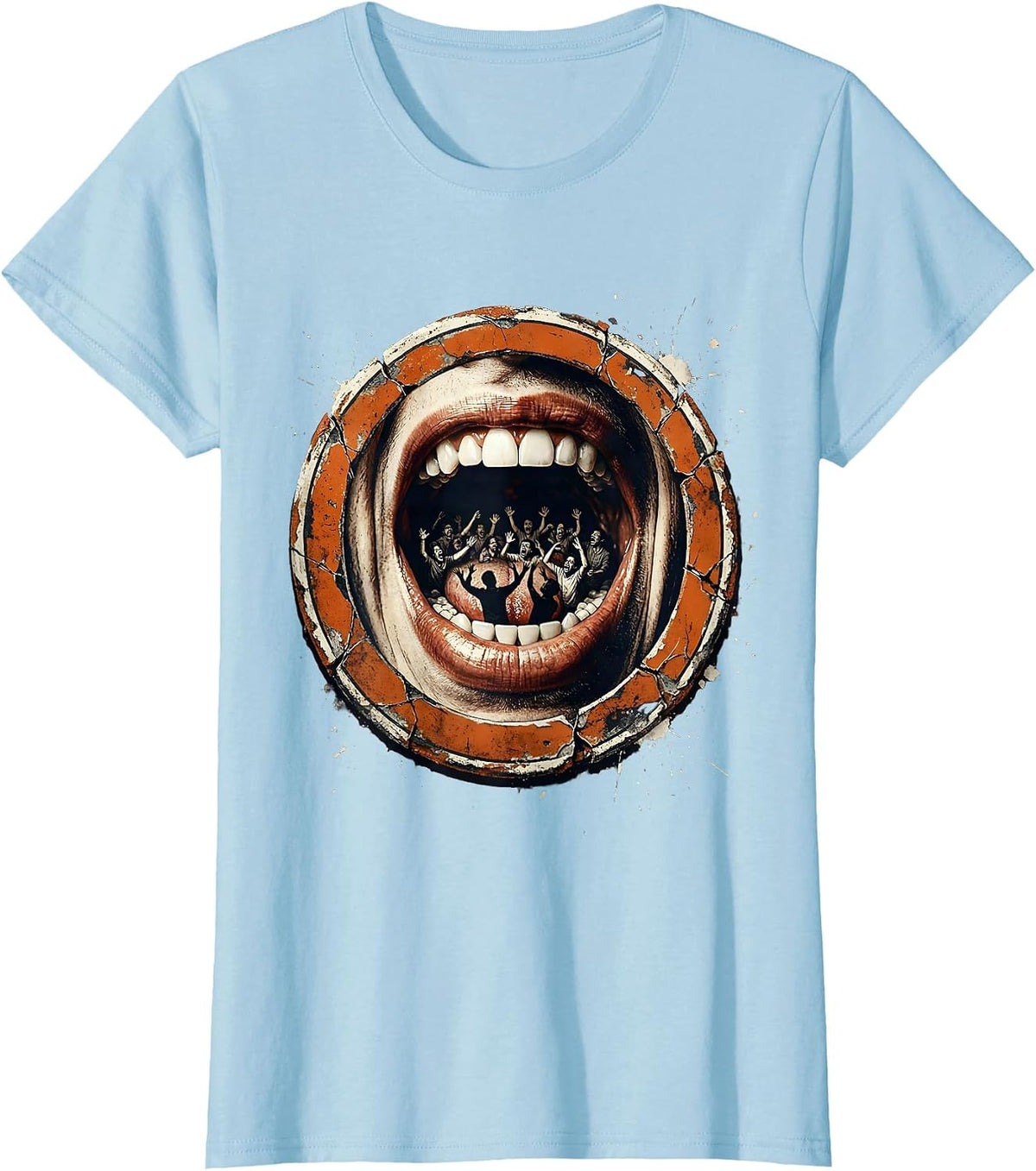 Women's Open Mouth Tiny People Talking Graphic Tee T-Shirt - Baby Blue