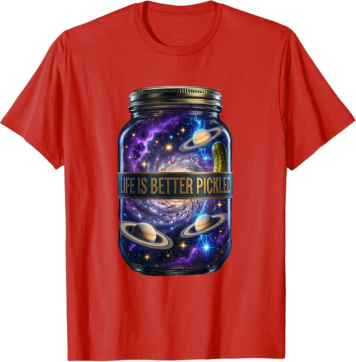 Men's Life Is Better Pickled Funny Pickle Design T-Shirt - Red
