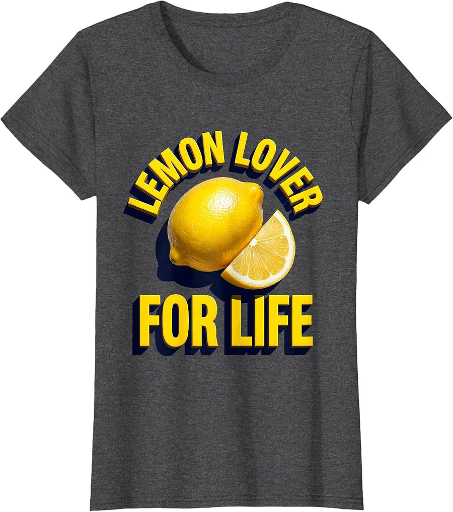Women's Lemon Lover For Life Bright Citrus Design T-Shirt - Dark Heather Grey