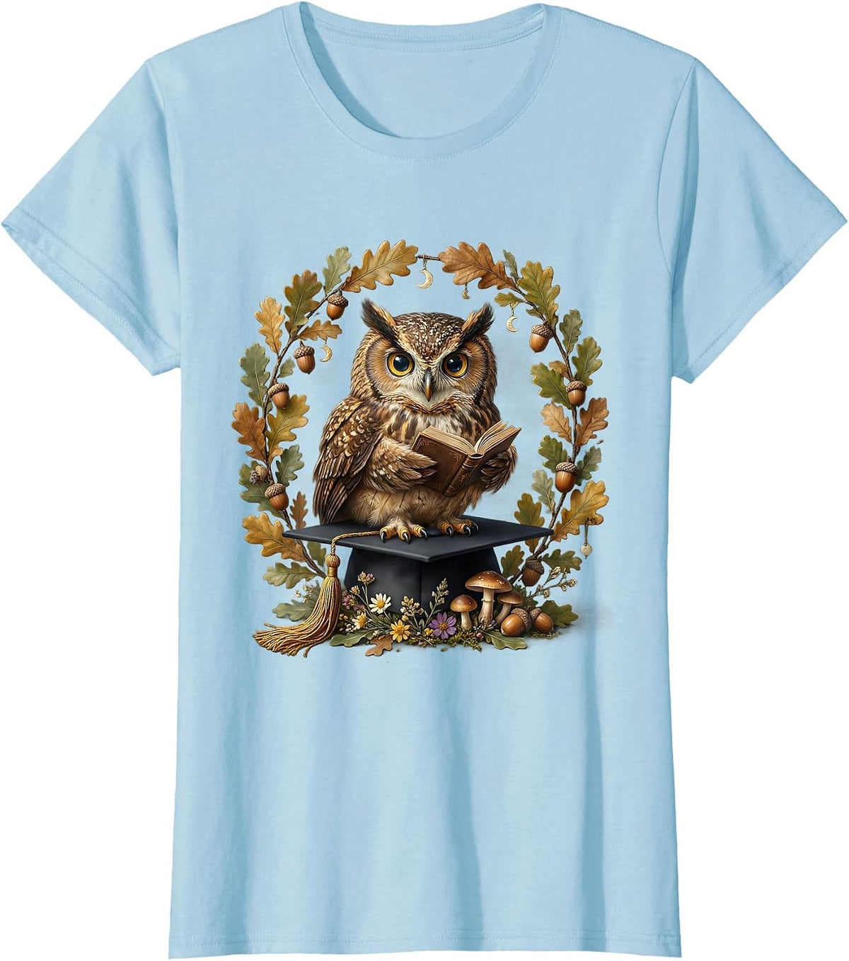 Women's Third Grade Teacher Owl Graduation Cap Design T-Shirt - Baby Blue