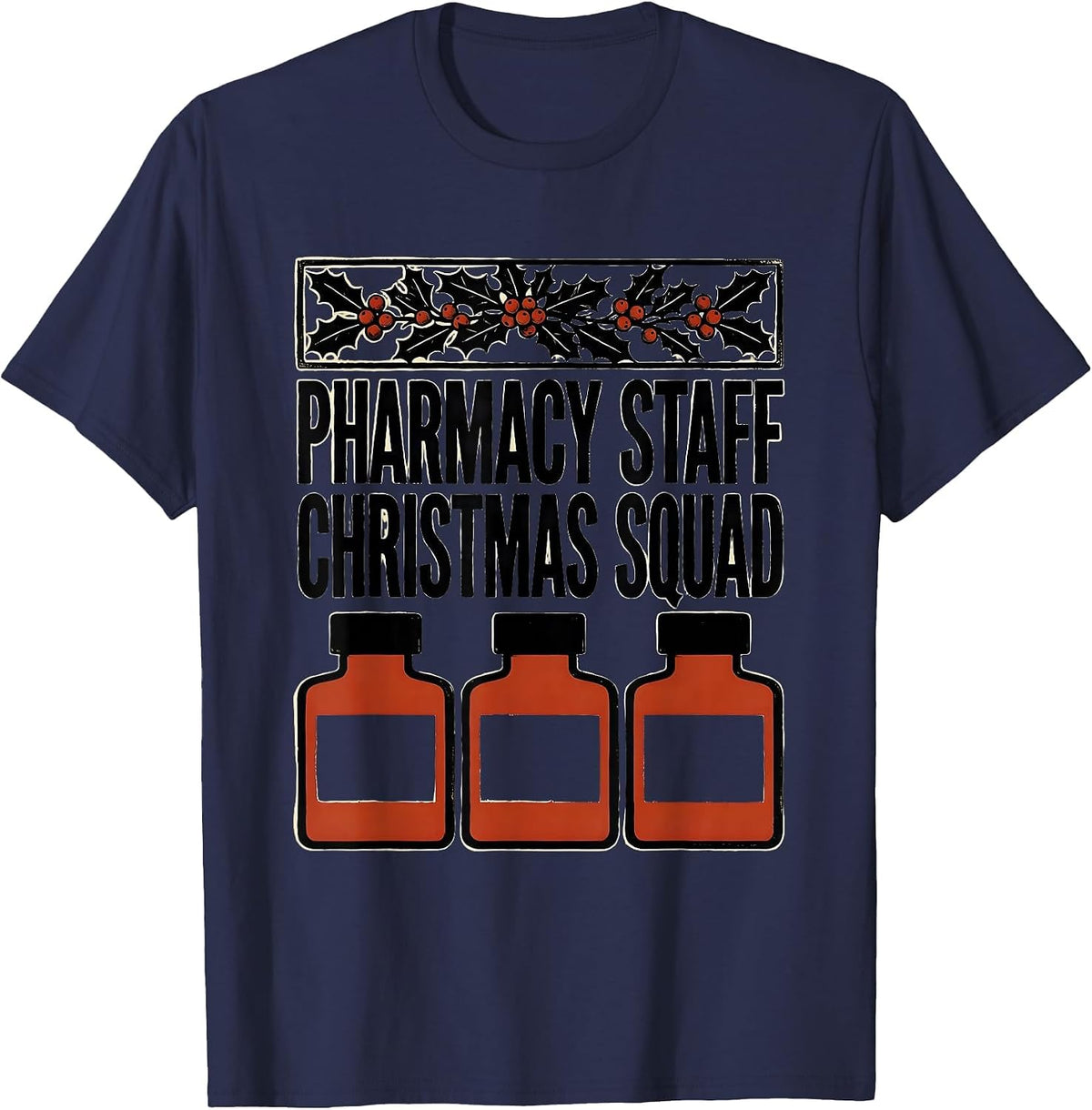 Pharmacy Staff Christmas Squad Funny Pharmacy Tech Matching T-Shirt - Navy Blue