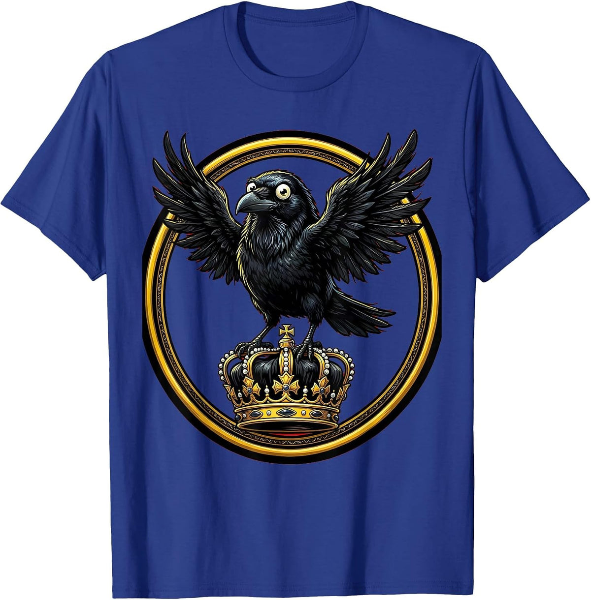 Men's Crow Perched on a Crown Illustration T-Shirt - Royal Blue