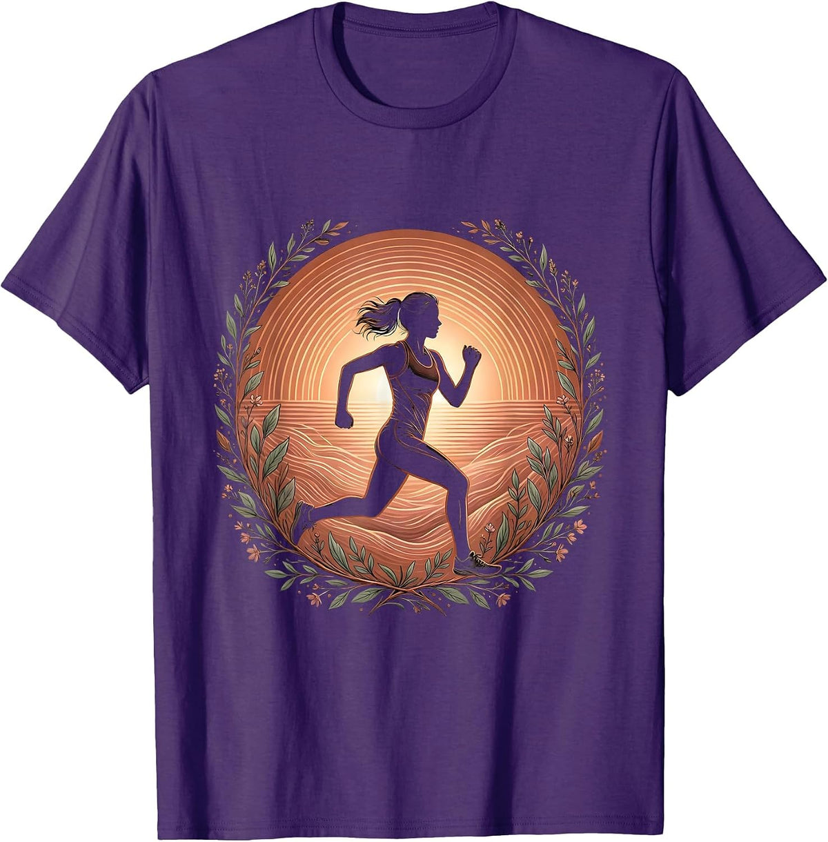 Men's Runner Silhouette Sunrise Burst Athleisure Design T-Shirt - Purple