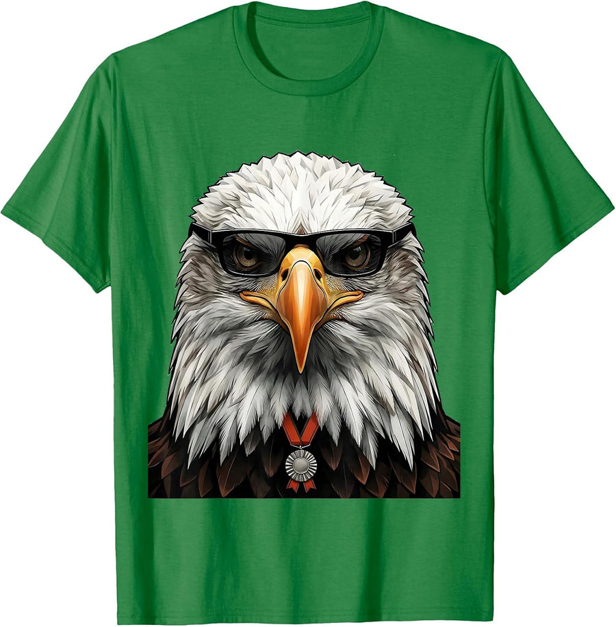 Men's Bald Eagle Sunglasses Minimalist Bird Lover Humor T-Shirt - Kelly Green