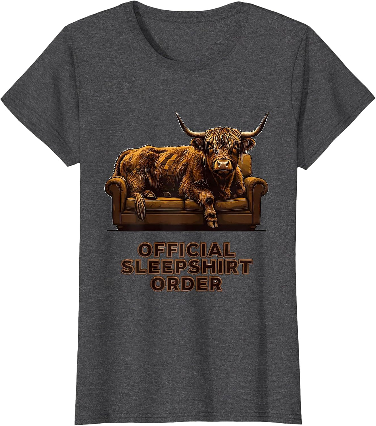 Women's Official Sleepshirt Order Cozy Highland Cow Novelty T-Shirt - Dark Heather Grey