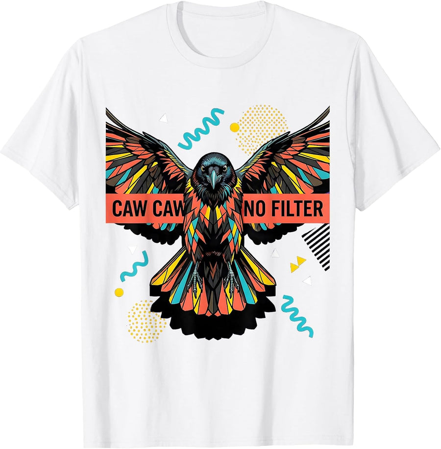 Men's Caw Caw No Filter Funny Crow Design T-Shirt - White