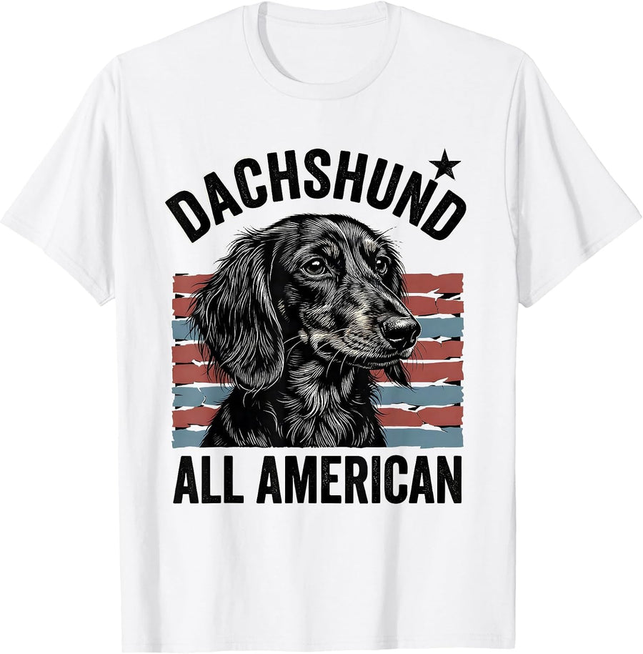 Men's Dachshund, All American Patriotic Dog Breed Portrait 4th T-Shirt - White