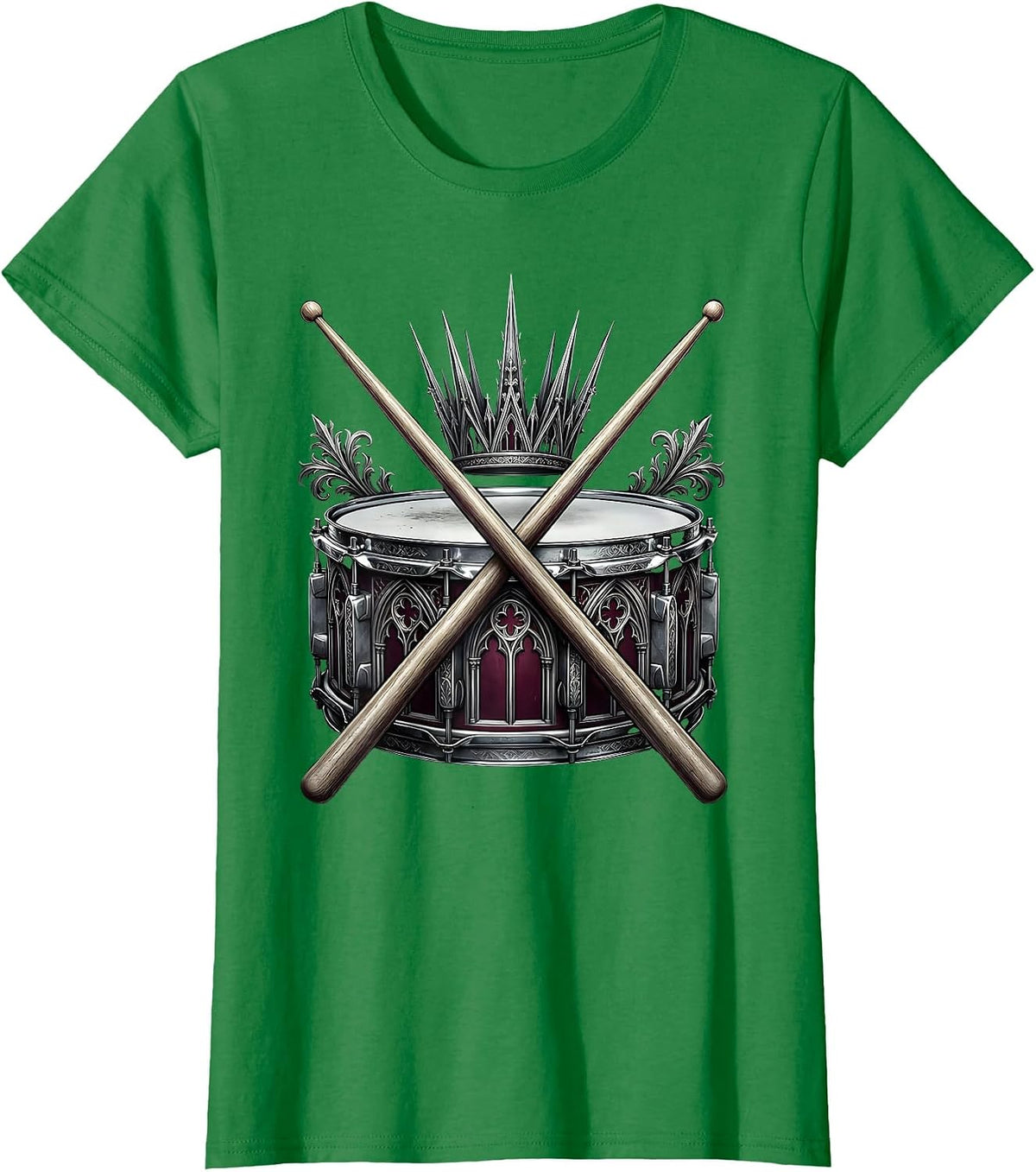 Women's Crossed Drumsticks Snare Drum Band Graphic T-Shirt - Kelly Green