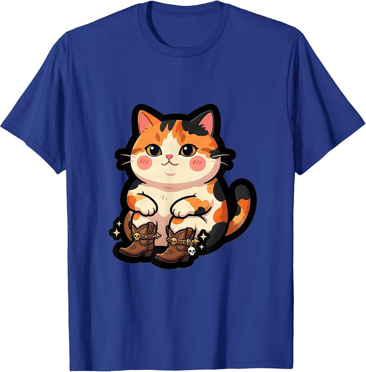 Men's Meowboys Calico Cat Cowboy Boots Spurs Porch T-Shirt - Royal Blue