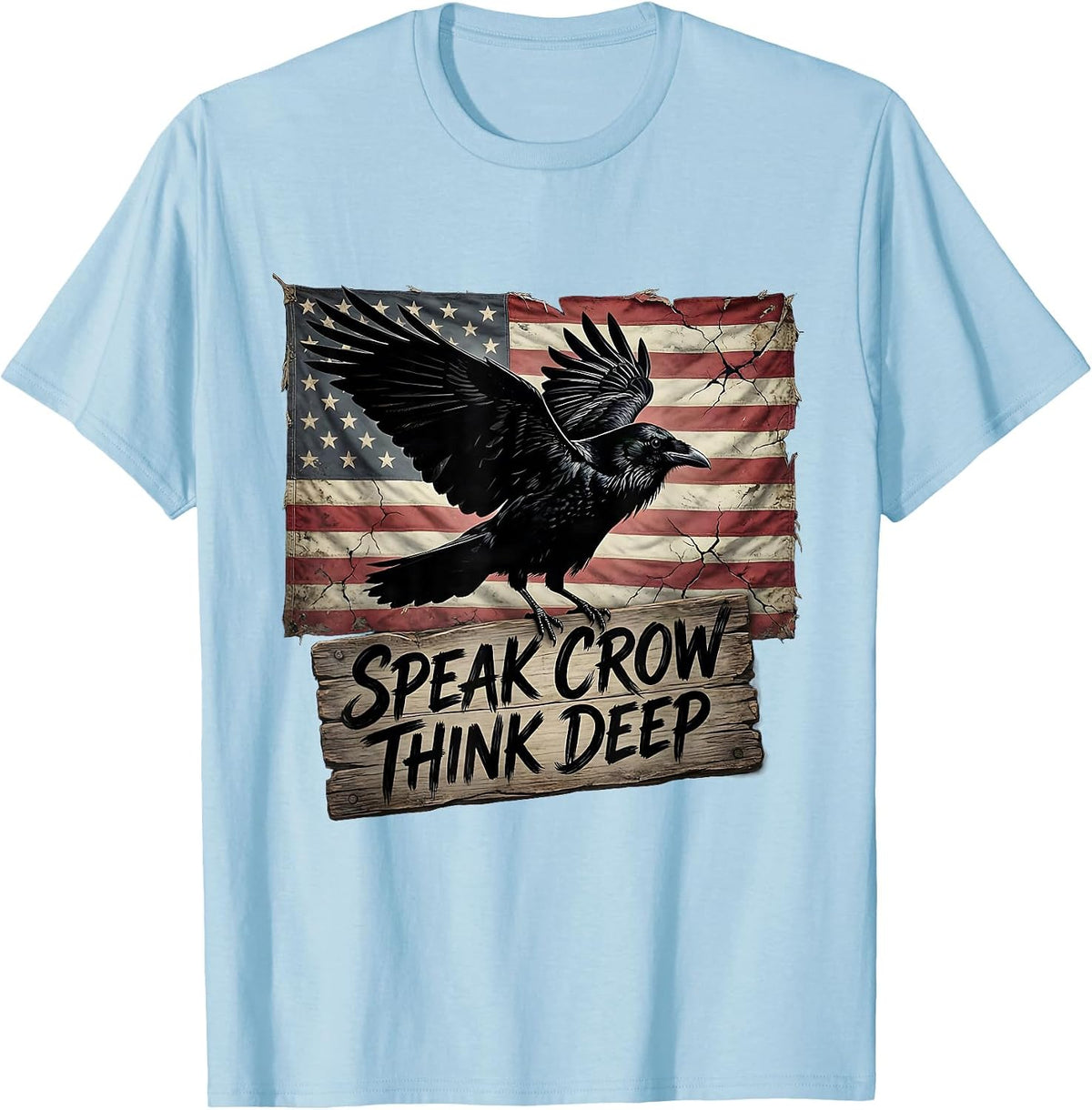 Men's Speak Crow Think Deep Mystical Bird Design T-Shirt - Baby Blue