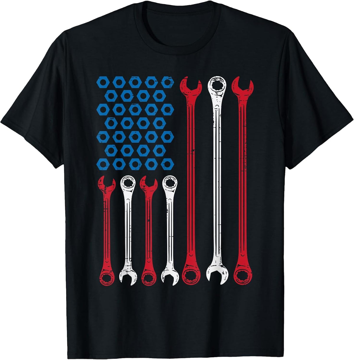 Wrench Flag Vintage Fathers Day Patriotic Mechanic Dad Men T-Shirt - Black