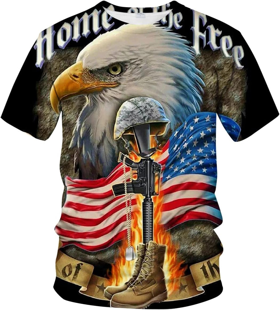 LAOLIUSN Men's Bald Eagle T-Shirt Summer Short Sleeve Tees Tops Animal Theme Shirt Realistic Graphic Shirt - Red