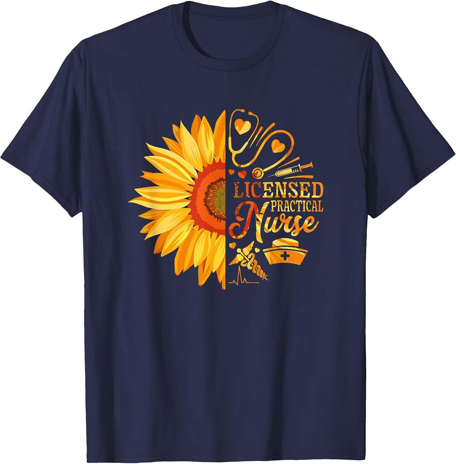 Sunflower Licensed Practical Nurse Medical Nursing LPN T-Shirt - Navy Blue