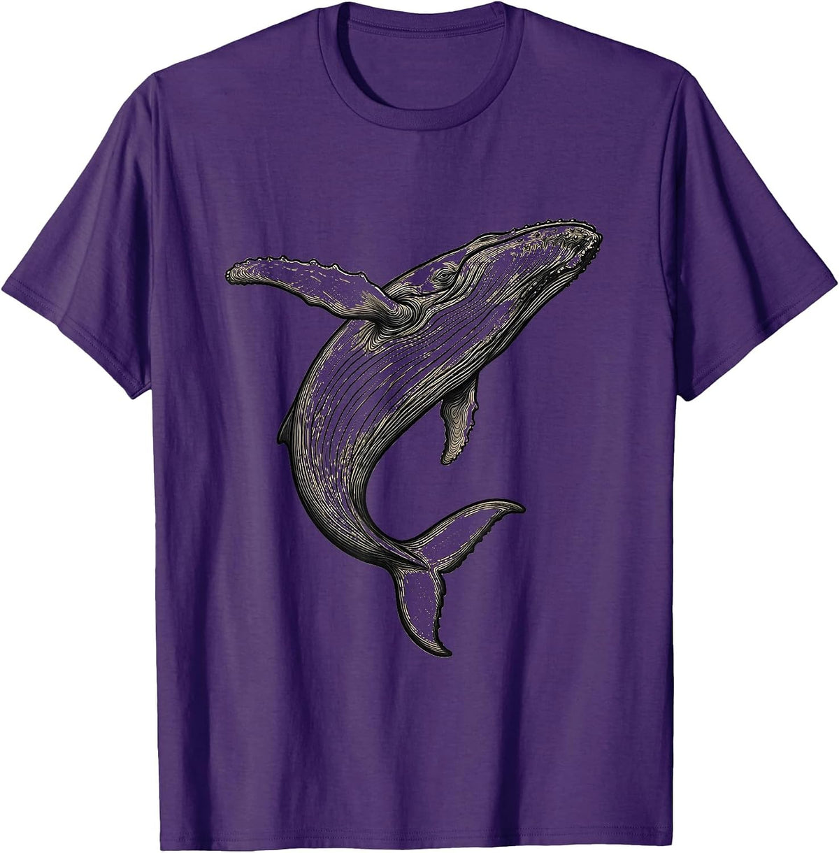 Men's Whale Contour Minimalist Line Art Animal Lover T-Shirt - Purple